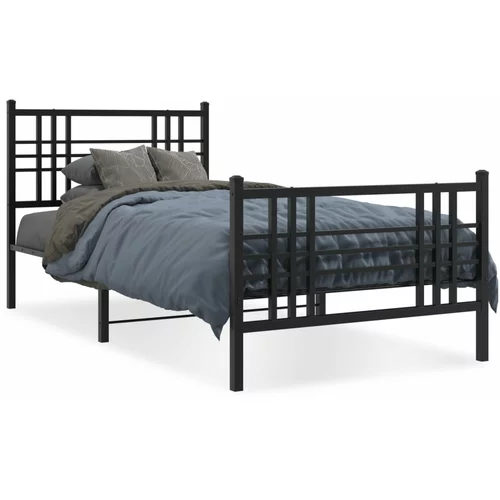vidaXL Kovinski posteljni okvir z vzglavjem in vznožjem črn 90x200 cm