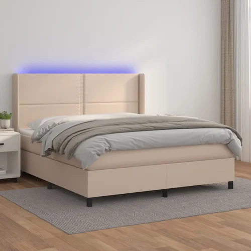 The Living Store Box spring postelja z vzmetnico LED kapučino 160x200 cm - Box Spring Postelja, (21513612)