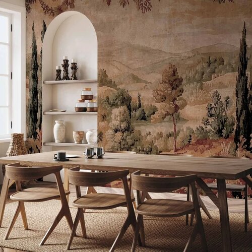  Foto tapeta - Mediterranean landscape - old tapestry with a hill and a lake 300x210 Vodootporna Slike