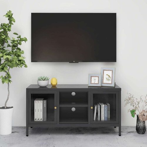 vidaXL tv ormarić antracit 105 x 35 x 52 cm od čelika i stakla Cene