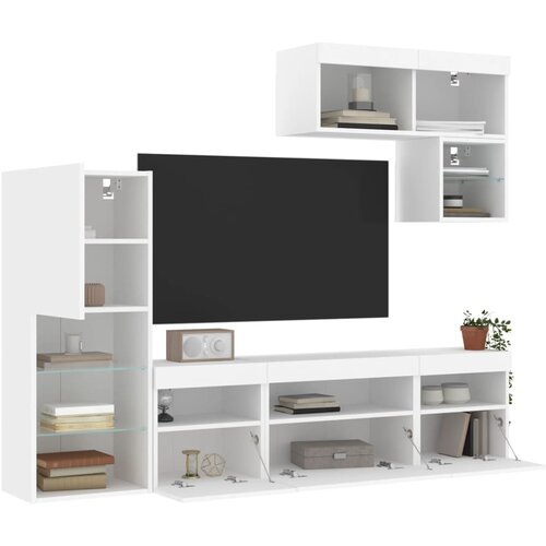 VidaXL 6-dijelni zidni TV elementi s LED svjetlima bijeli drveni Slike
