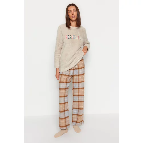 Trendyol Brown-Multicolored Premium Checkered Woven Pajamas Bottoms