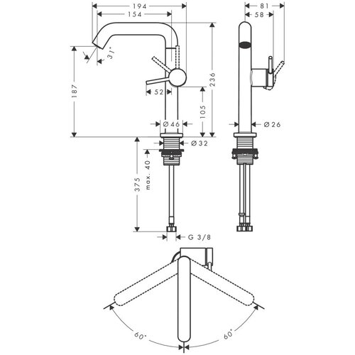 Hansgrohe 73360000 tecturis s coolstart ecosmart+ 210 click-clack visoka armatura za umivalnik Cene