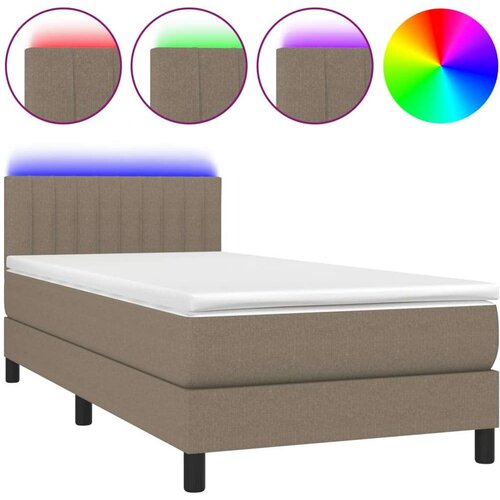  Krevet box spring s madracem LED smeđesivi 90x200 cm tkanina Slike