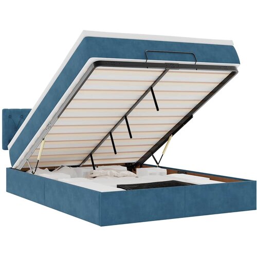 Maison Chic Otomanska Posteljni okvir - Dvoposteljna postelja - Zakonska postelja z vzmetnico&LEDs temno modra 140x190cm žamet-J429, (21771302) Cene