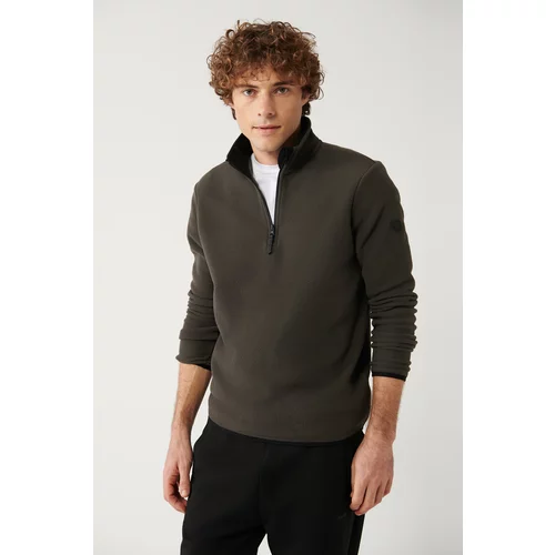 Avva Men's Anthracite Fleece Sweatshirt Stand Collar Cold Resistant Half Zipper Standard Fit Regular Cut