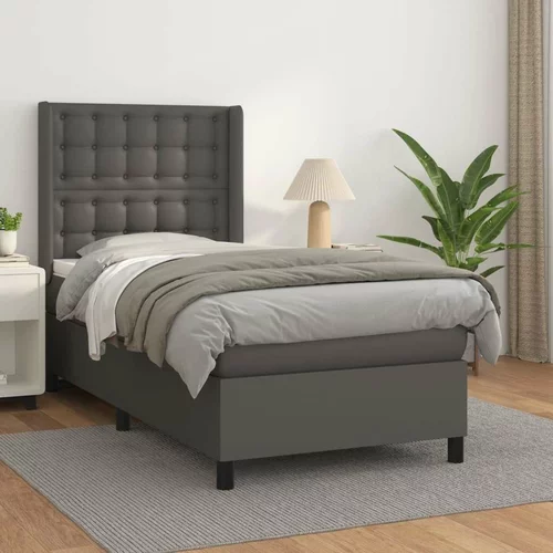  Box spring postelja z vzmetnico siv 90x190 cm umetno usnje