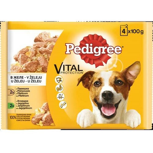 Pedigree vlažna hrana za pse multipack adult piletina i jagnjetina u želeu 4x100g Slike