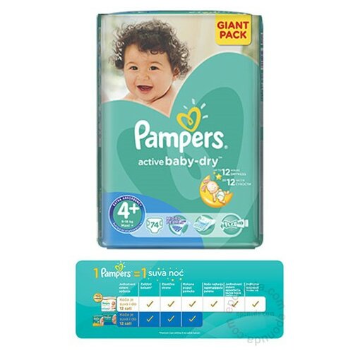 Pampers pelene Active Baby Dry maxi plus 4+ (74) GP 5717 Slike
