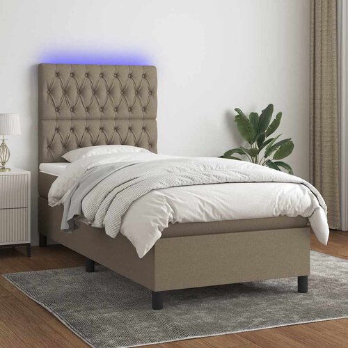  Krevet box spring s madracem LED smeđesivi 100x200 cm tkanina Cijene