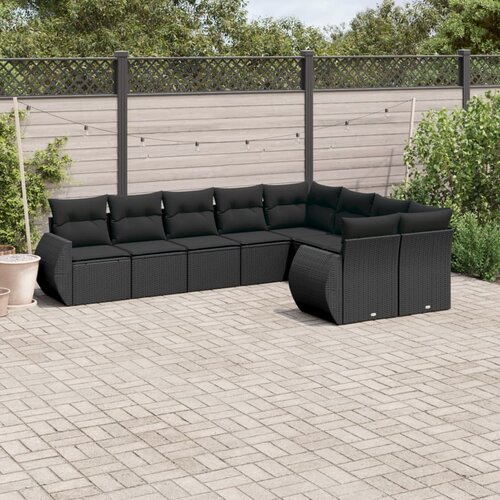  9-dijelni set vrtnih sofa s jastucima crni od poliratana Cijene