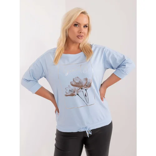 Fashion Hunters Light blue women's oversized blouse with drawstrings