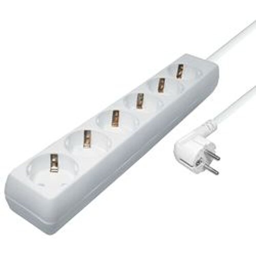 Transmedia 6-way power strip, 5,0 m cable, White Slike