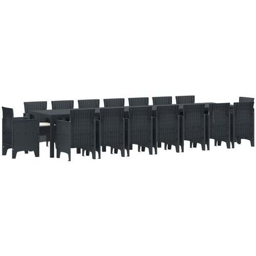 VidaXL 17-delni set jedilnice za zunanjo uporabo s blazinami Antracit Poli Ratan, vrtnarska miza Antracit 250x100x73 cm Poli Ratan, vrtnarska miza Antracit 150x100x73 cm Poli Ratan, vrtnarski stoli s blazinami 4 kosa Antracit Poli Ratan Slike