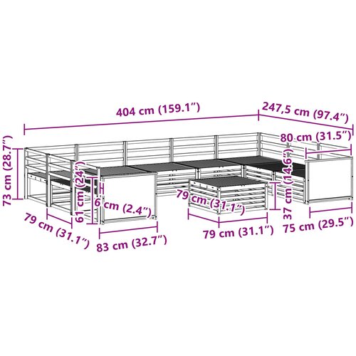  Set vanjskih sofa 10 kom. Prirodna Čvrsto drvo akacije Slike