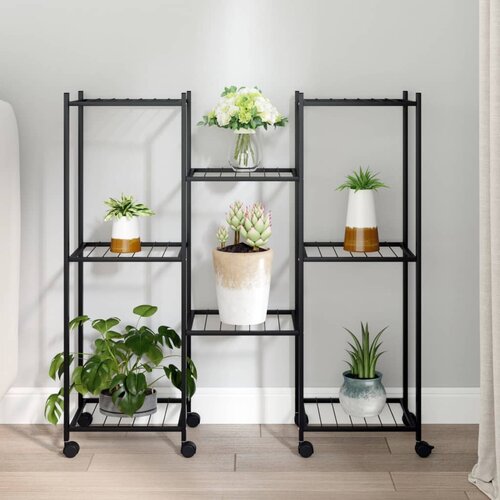 VidaXL Stalak za cvijeće s kotačima 83 x 25 x 83,5 cm crni željezni Slike