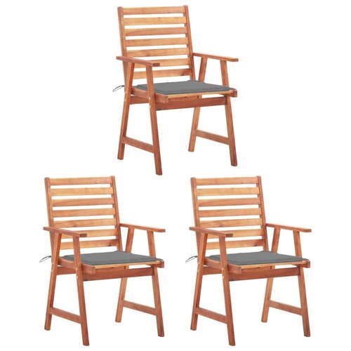 3 Vrtni jedilni stoli 3 kosi z blazinami trden akacijev les Cene