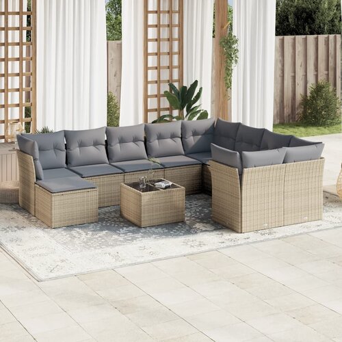 VidaXL 11-dijelni set vrtnih sofa od poliratana s jastucima bež Slike