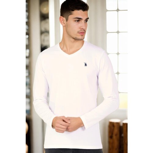 Dewberry T8587 V-NECK MEN&amp;#039;S LONG SLEEVE T-SHIRT-WHITE 1 Slike