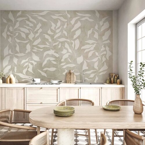  Foto tapeta - White leaves - abstract plant motif on beige background with frame 450x315 Cijene