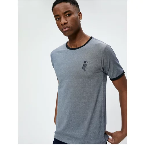 Koton Bird Embroidered T-Shirt Crew Neck Short Sleeve Slim Fit