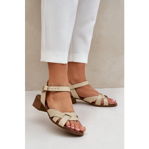 Zazoo Leather Sandals On A Delicate Heel Light Beige 40372 Cene