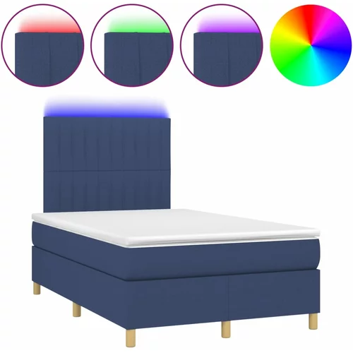 vidaXL Box spring postelja z vzmetnico LED modra 120x190 cm blago, (21128078)