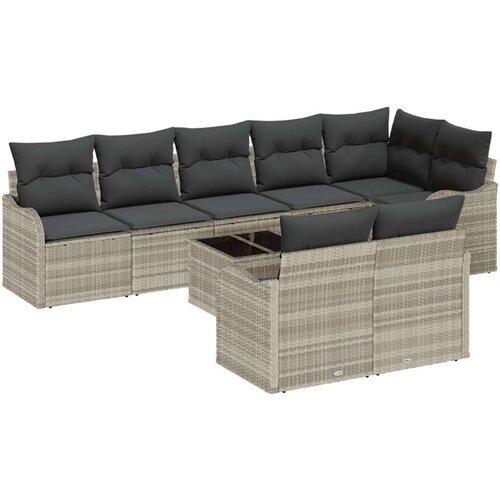  Garnitura za vrt od 9 dijelova s jastučićima siva poli ratan  Garnitura za vrt za dvoje s jastučićima svjetlosiva poli ratan Cijene