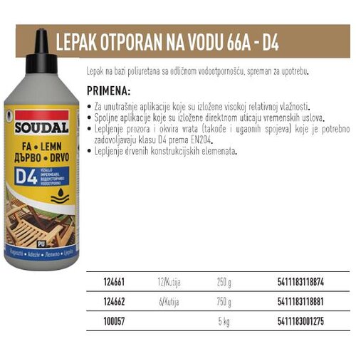 SOUDAL LEPAK D4 DRVO 66A 0.250 Slike