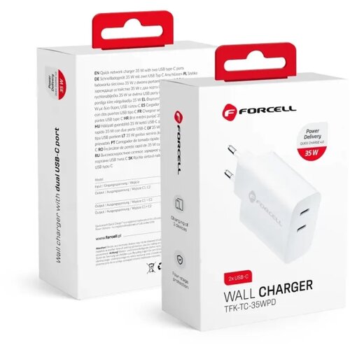 forcell Zidni punjač s 2 USB utičnice tipa C - 3A 35W s PD i funkcijom Quick Charge 4.0 Cijene