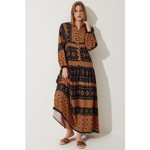  Women&amp;#039;s Black Brown Patterned Oversize Summer Viscose Dress Slike
