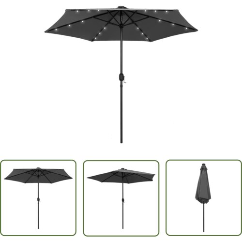  The Living Store Senčnik z LED lučkami in aluminijastim drogom 270 cm antraciten - Senčnik, (21742801) Slike