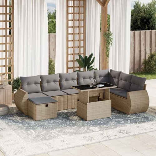 vidaXL 9-dijelni set vrtnih sofa s jastucima bež od poliratana Cijene