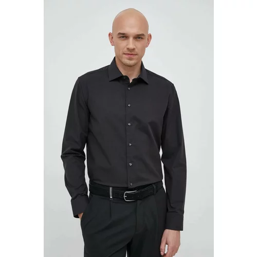 Seidensticker Pamučna košulja za muškarce, boja: crna, slim, s klasičnim ovratnikom
