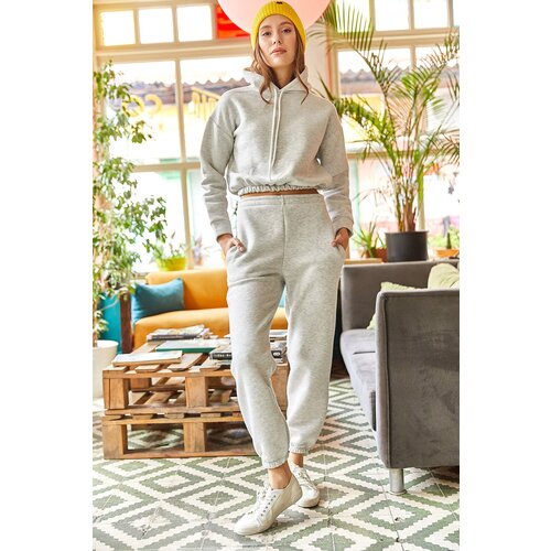 Olalook Women's Gray Top and Crop Bottom Thick Fleece Tracksuit Set |  ePonuda.com