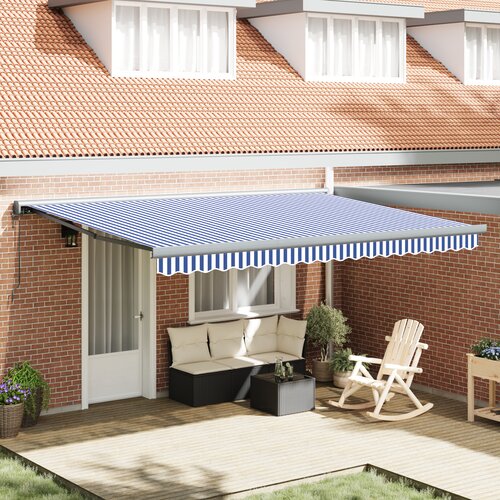 vidaXL Avtomatska zložljiva tenda modra in bela 450x300 cm Cene