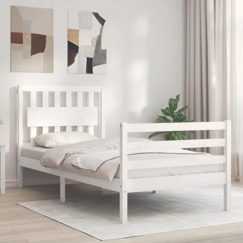 vidaXL Okvir kreveta s uzglavljem bijeli 90 x 200 cm od masivnog drva