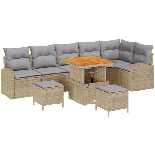  Set od 9 komada vrtnog kauča s jastučićima bež poly ratan akacija  dvosjedni vrtni kauč s jastučićima bež poly ratan  set od 3 k Cijene