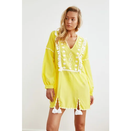 Trendyol Yellow Tasseled Ethnic Voile Beach Dress