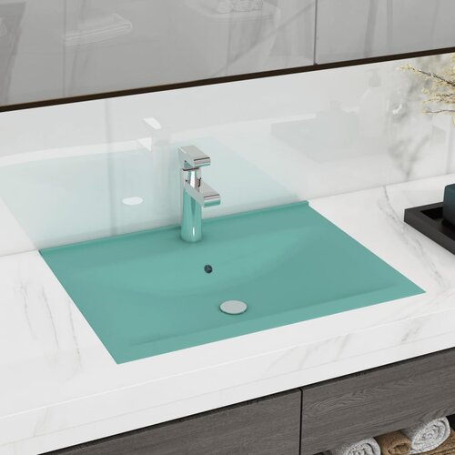 vidaXL Razkošen umivalnik z luknjo mat svetlo zelen 60x46 cm keramičen Cene