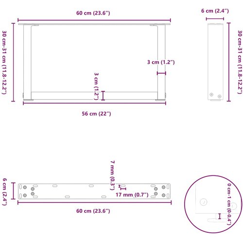  Noge za klub stolić U-oblik 2 kom Prirodni čelik 60 x (30-31) cm Čelik Slike