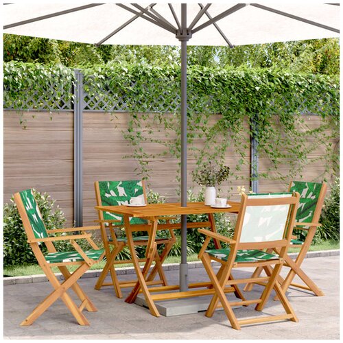 vidaXL Vrtna jedilna garnitura 5-delna vzorec listja blago in les Cene