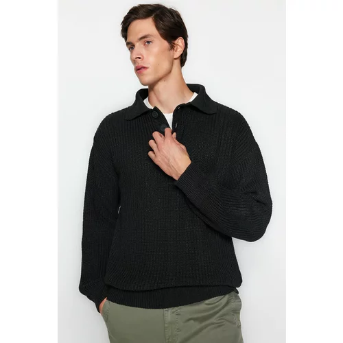 Trendyol Unisex Anthracite Oversize Fit Wide Fit Polo Neck Pills-free Basic Knitwear Sweater.