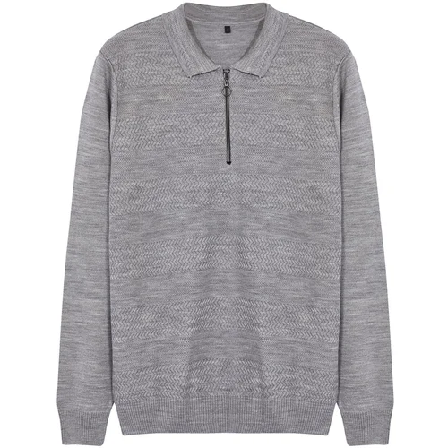 Trendyol Gray Slim Crew Neck Textured Knitwear Sweater