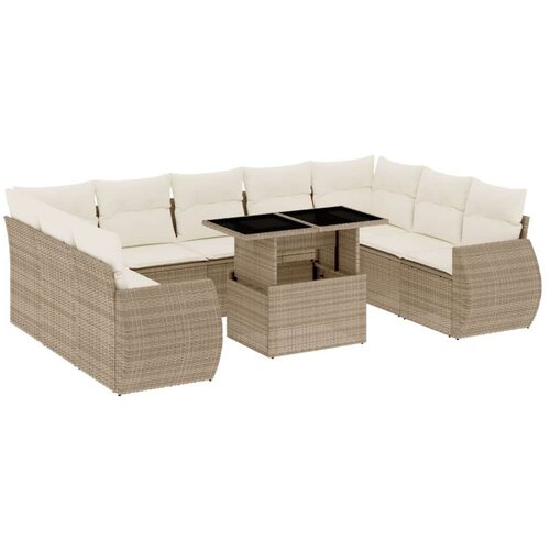 VidaXL 10-dijelni set vrtnih sofa s jastucima bež od poliratana Slike