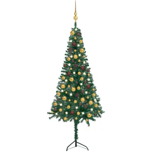 vidaXL kutno umjetno božićno drvce LED s kuglicama zeleno 120 cm PVC