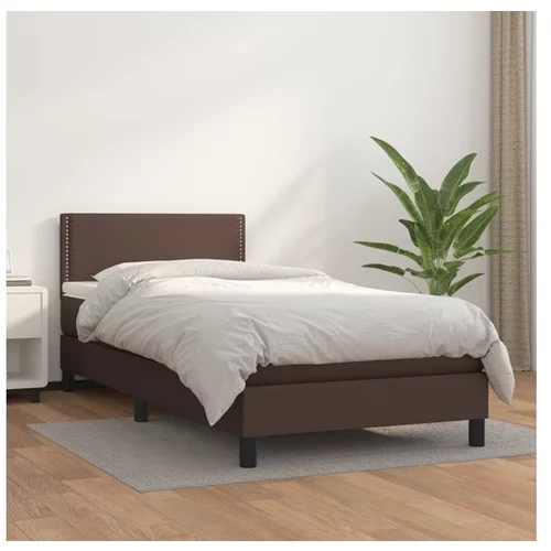  Box spring postelja z vzmetnico rjava 90x200 cm umetno usnje