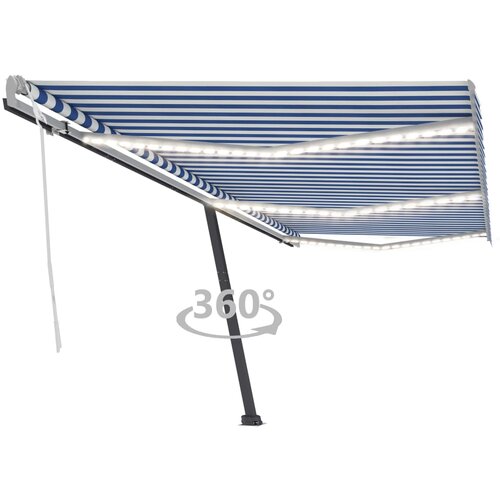  Ročno zložljiva tenda z LED lučkami 600x300 cm modra in bela Cene