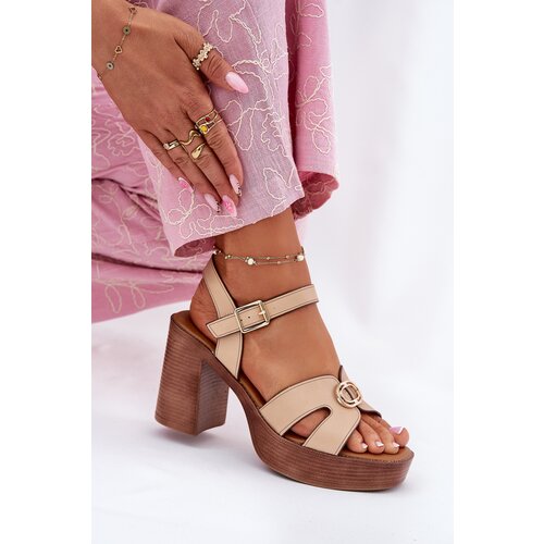 EVENTO Women&amp;#039;s Heeled Sandals Gold Decoration Beige Nusorilis Slike