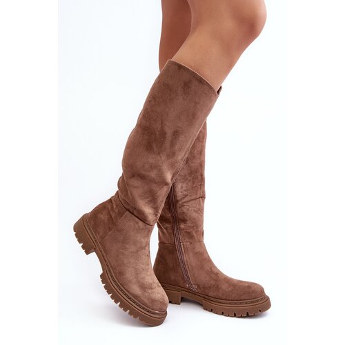 EVENTO Women&amp;#039;s Quilted Knee-High Boots Brown Heliofa Slike